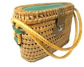 Vintage Straw Rattan Raffia Woven Handbag Travel Purse Suitcase Case Travel Box Bamboo Handbag Bamboo Bag Purse Briefcase