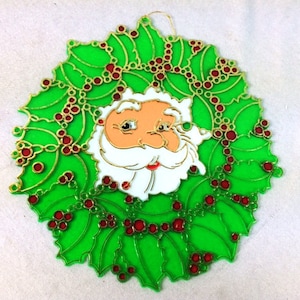 Vintage Christmas Suncatcher - Stained Glass Plastic Wall Hanger