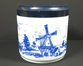 White Blue Dutch Design Glass Pot Milk Glass Opaline Willem II Sigarenfabriek Dutch Design Delfts Blauw Style Lidded Jar Container