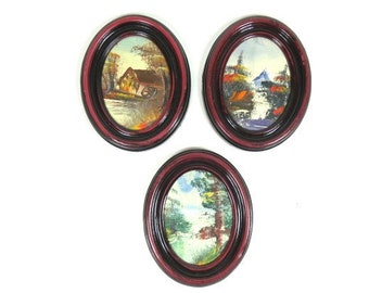 1 Vintage Oval Mini Oil Painting Framed Painting Vintage Retro Design Small Painting