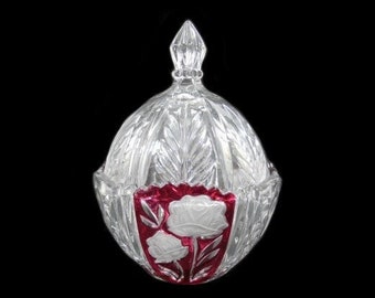 Vintage Anne Hutte Lood Crystal Bonbon Schotel met Rozen Snoep Schotel Serveren Kom Duits Glas Design