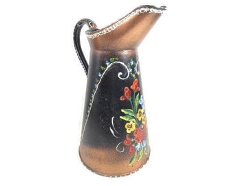 Vintage hand geschilderd ewer water kruik bloemen bloem ontwerp water kan metalen water kruik