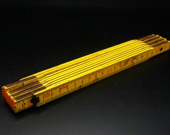 Vintage Wooden Carpenters Ruler - 2M Yellow Wooden Folding Ruler