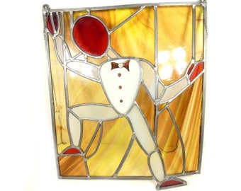 Big Vintage Pierrot Stained Glass Window Unique Vintage Stained Glass Window Glass Art Vintage Art Decor Clown Pierrot Pjerrot