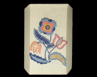 Vintage Swedish Blue Pink Flower Lampshade Blekinge Design Hand Crafted hand Embroidered Lamp Shade