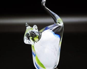 Vintag Cat Glass Paperweight - Colored Paperweight - Cat Paperweight