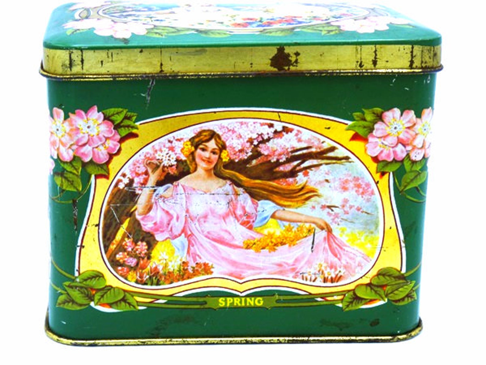 Four Seasons Vintage Tin Canister Beautiful Tin Box Vintage Etsy