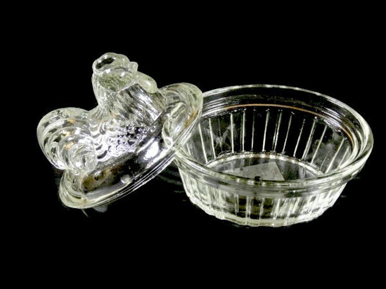 Vintage Glass Chicken Butter Dish Glass Rooster Candy Dish image 4