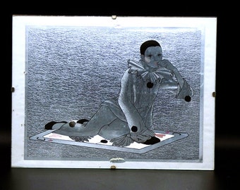 Vintage Pierrot payaso aluminio pared arte - enmarcado arte de la pared 9.5 pulgadas x 7 pulgadas