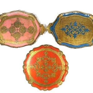1 Vintage Italian Florentine Style Serving Tray Pink Gold Italian Style Tray Beautiful Serving Tray Elegant Vintage Serving Tray