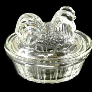 Vintage Glass Chicken Butter Dish Glass Rooster Candy Dish image 2