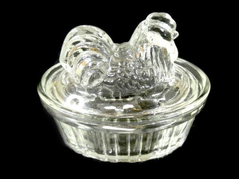Vintage Glass Chicken Butter Dish Glass Rooster Candy Dish image 2