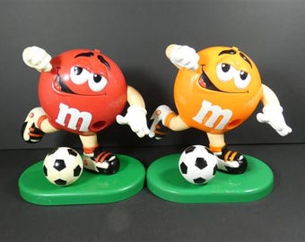 1 Vintage Soccer Sport M&M Dispenser Orange or Red Candy Dispenser