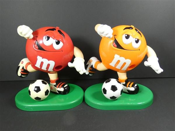 1 Vintage Soccer Sport M&M Dispenser Orange or Red Candy Dispenser