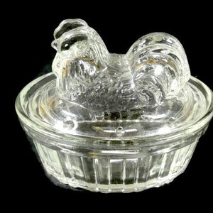 Vintage Glass Chicken Butter Dish Glass Rooster Candy Dish image 1