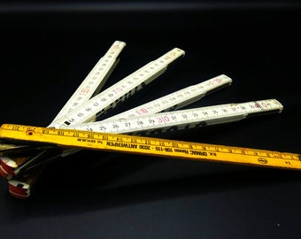 ヴィンテージ木製大工用定規 - 2m 黄色と白の木製折りたたみ定規