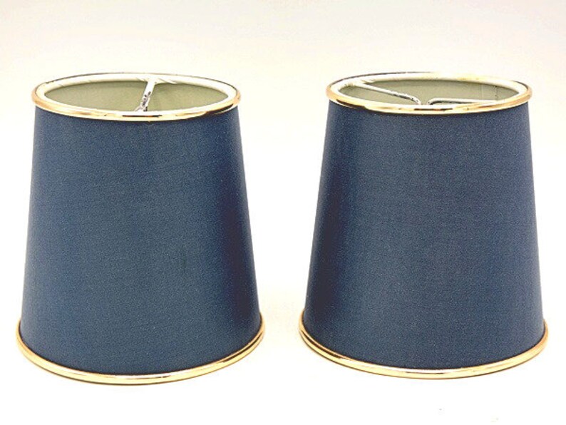 Set Of 2 Vintage Modern Blue Lamp Shades Beautiful Elegant Frabic Clip On