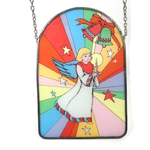 Vintage Christmas Angel Window Hanger Painted Stained Glass Window Vintage Window Hanger Painted Window Hanger Suncatcher Scandinavian