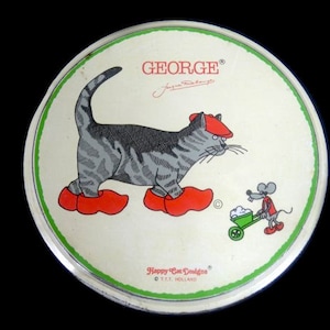 Vintage Happy Cat Designs George The Cat Tin Canister Tin Cookie Jar Tin Box