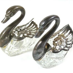 1 Vintage Silver Plated Crystal Swan Ring Holder Salt Cellar