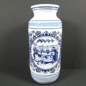 Delfts Blauw Vase Delft Blauw Pottery Hand Painted Delfts Blauw Vintage Blue White Vase Dutch Vase Vintage Retro Dutch Design