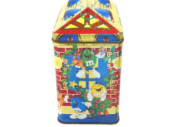 Vintage M&M Christmas Toys Tin 1996 Candy Tin Canister Cookie Jar