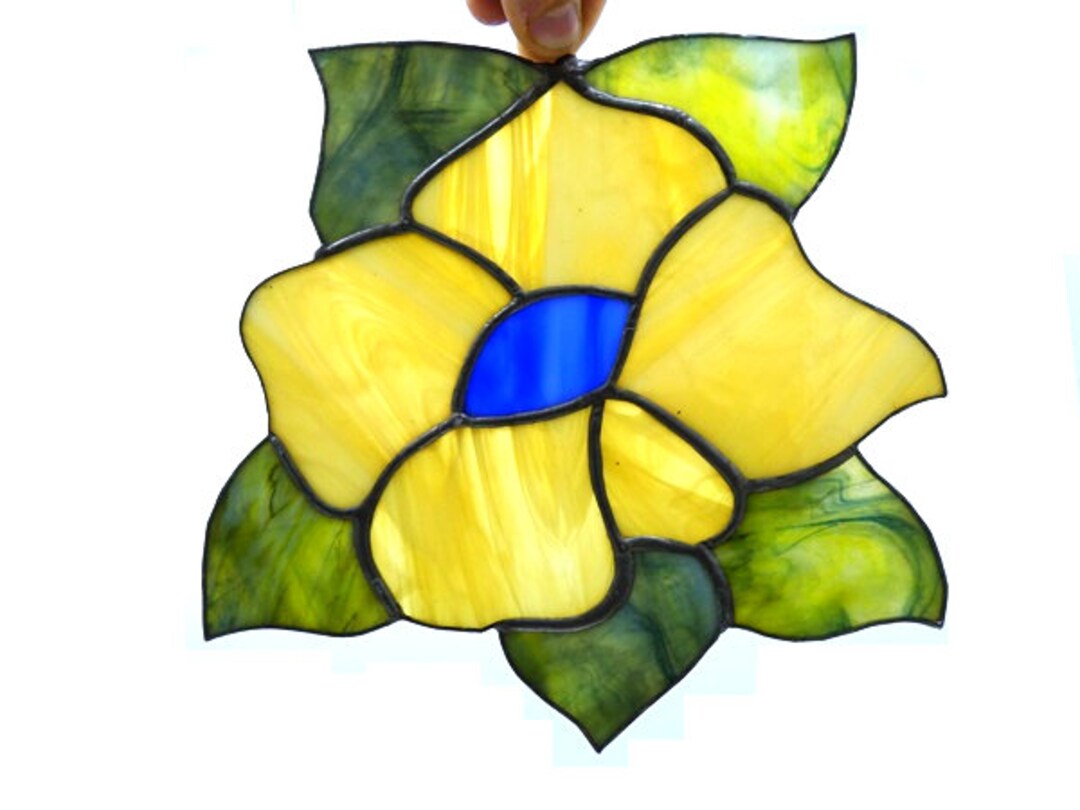 Flower Stained Glass Window Vintage Stained Glass Window Flowers Etsy