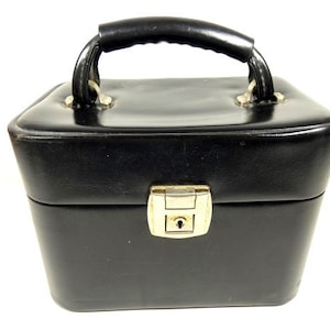 Vintage nero Beauty Case Faux pelle vinile gioielli scatola di bellezza custodia da viaggio scatola da viaggio custodia piccola valigia gioielli scatola