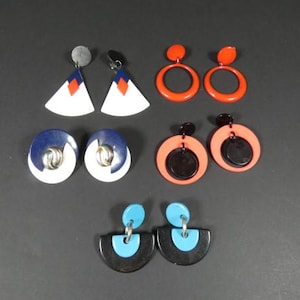 1 Pendientes de plástico vintage de los años 80 Pendientes de plástico Diseño estilo años 80 Joyas vintage Clip de los años 80