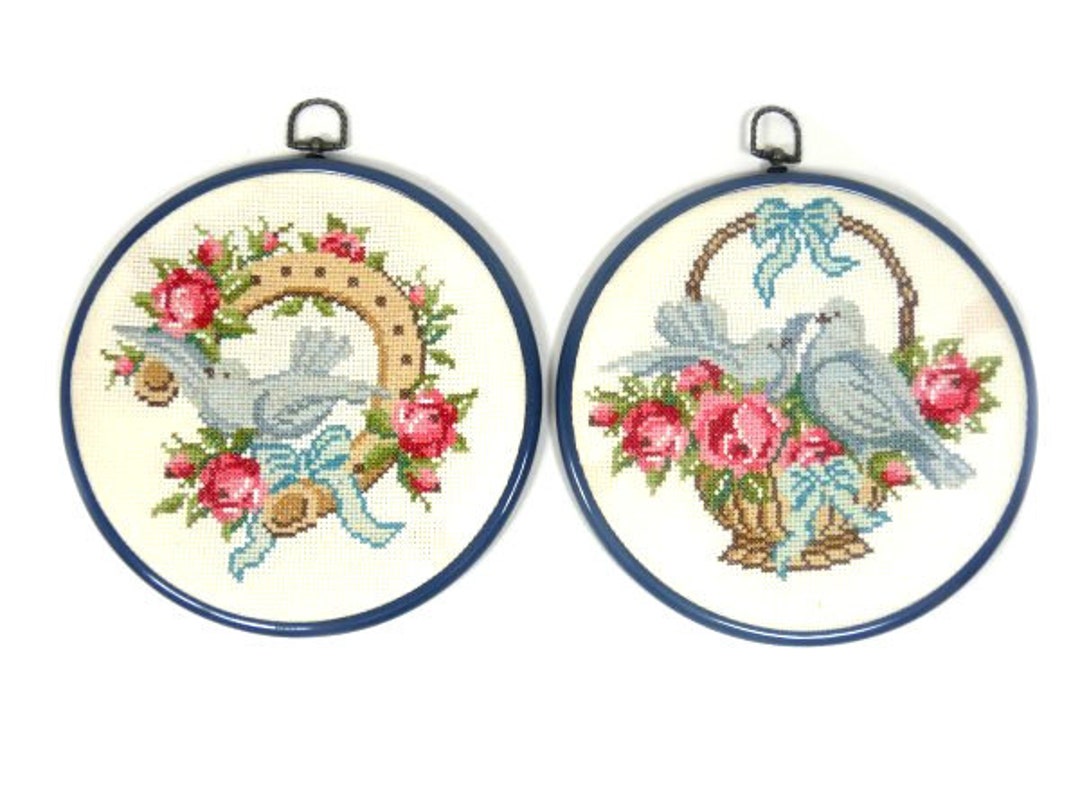 1 Vintage Frame With Doves Bird Embroidery Wedding Gift Good Luck From Sweden Decorative Vintage