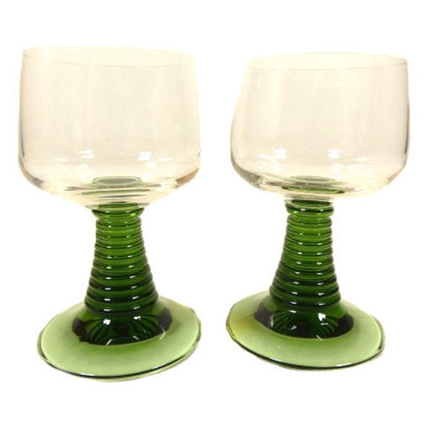 2 Roemer Wine Glasses Green Foot Roemer Glasses Vintage Green German Glasses Vintage Roemer Glasses