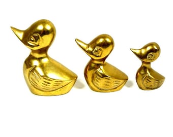 Vintage Brass Duck Set Of 3 Figurines Brass Duck Statue Beautiful Duck Figurine