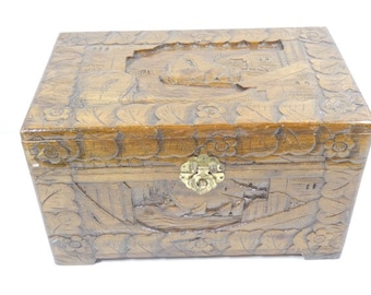 1 gran madera tallada de madera pecho maleta almacenamiento caso decorativo de madera pecho Cosplay Steampunk LARP Tesoro Caja de joyería nr 2