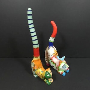 1 Vintage Cat Figurine Colorful Cat Art Cat Artwork Cat Rainbow Cat