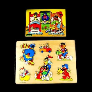 1 Vintage Sesame Street Wooden Peg Puzzle Bert And Ernie Muppets Sesamestreet