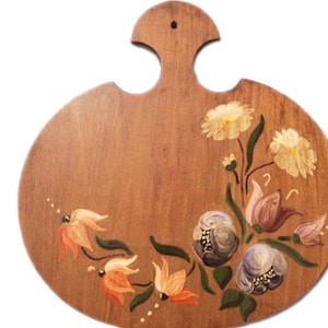Vintage Wooden Hand Painted Cutting Board Flowers Decorative Cutting Board Flowers Cutting Board Wooden Serving Tray