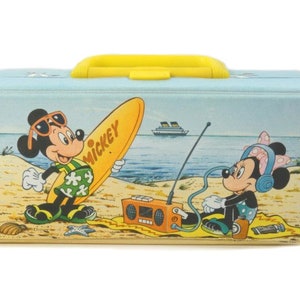 1 valigetta da collezione valigetta vintage in vinile Disney con Topolino e Minnie in spiaggia