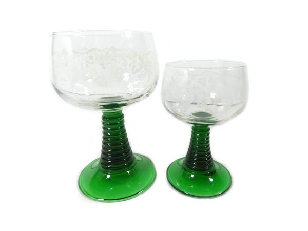 2 Gravierte Römer Weingläser Grüner Fuß Römergläser Vintage Grüne Deutsche Gläser Vintage Römergläser