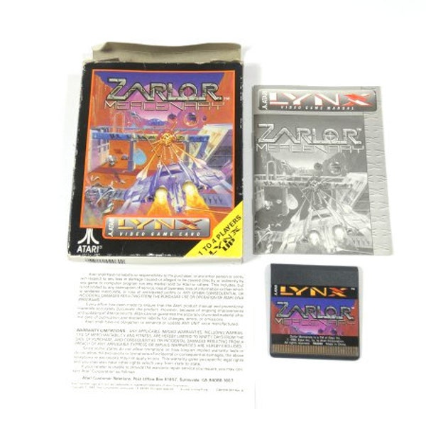 Tarjeta de videojuego Vintage Zarlor Mercenary Lynx con caja y manual 1990