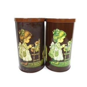 1 Big Vintage Sarah Kay Tin Canister Small Tin Storage Container Kitchen Storage Box Cookie Jar