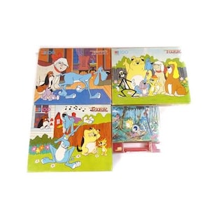 1 Tazza puzzle vintage Foofur Item o gioco Go Fish, design retrò vintage, 1994, puzzle con cartone animato cane blu