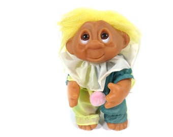 Vintage Thomas Dam Clown 9 pollici con capelli gialli Made in Denmark Vintage Clown Troll 1977