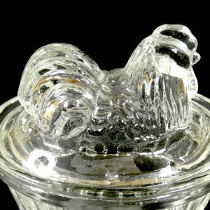 Vintage Glass Chicken Butter Dish Glass Rooster Candy Dish image 5