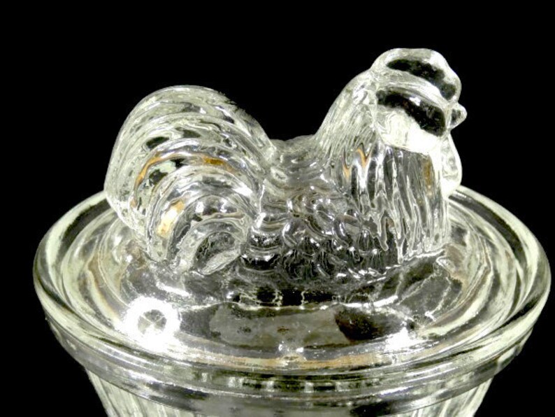 Vintage Glass Chicken Butter Dish Glass Rooster Candy Dish image 5