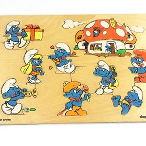 1 Vintage The Smurfs Wooden Puzzle Peyo Simplex Toys