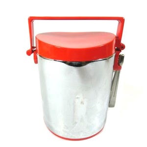 Vintage Red Ice Bucket Cooler Vintage Retro Design With Tongs