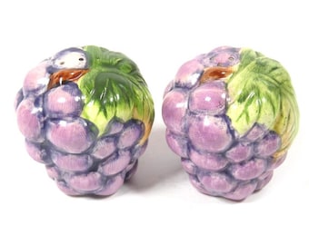 Vintage Grapes Salt and Pepper Shakers Hanging on a Metal Tree