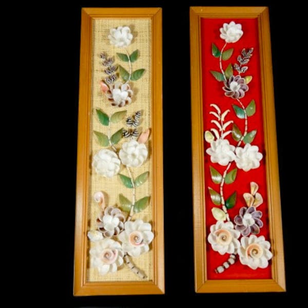 1 Vintage Seashell Art Wall Hanging 3D Seashell Flower Hanger Framed Seashell Art Shell Art