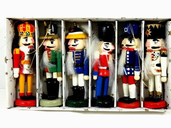 Vintage Wooden Christmas Nutcrackers Ornament Set of 6 Christmas