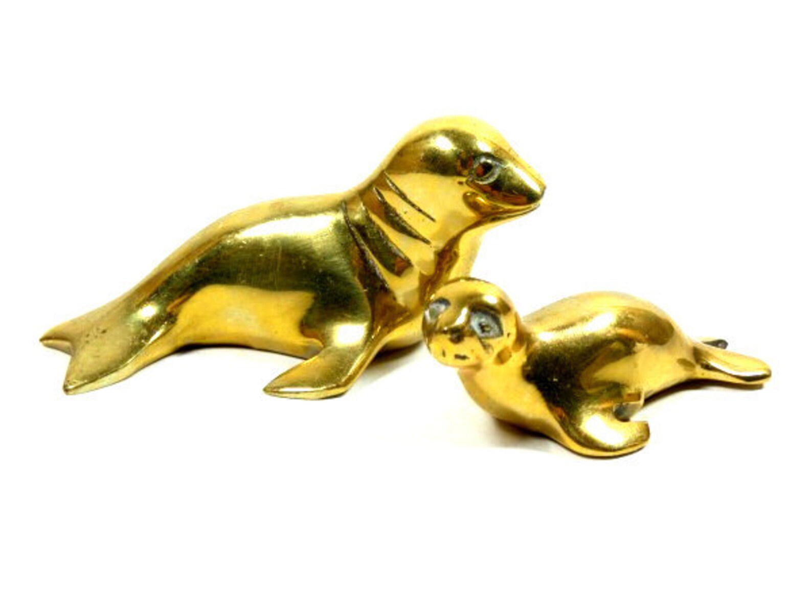Vintage Brass Sea Lion Figurines Brass Sea Lion Family Statue Etsy
